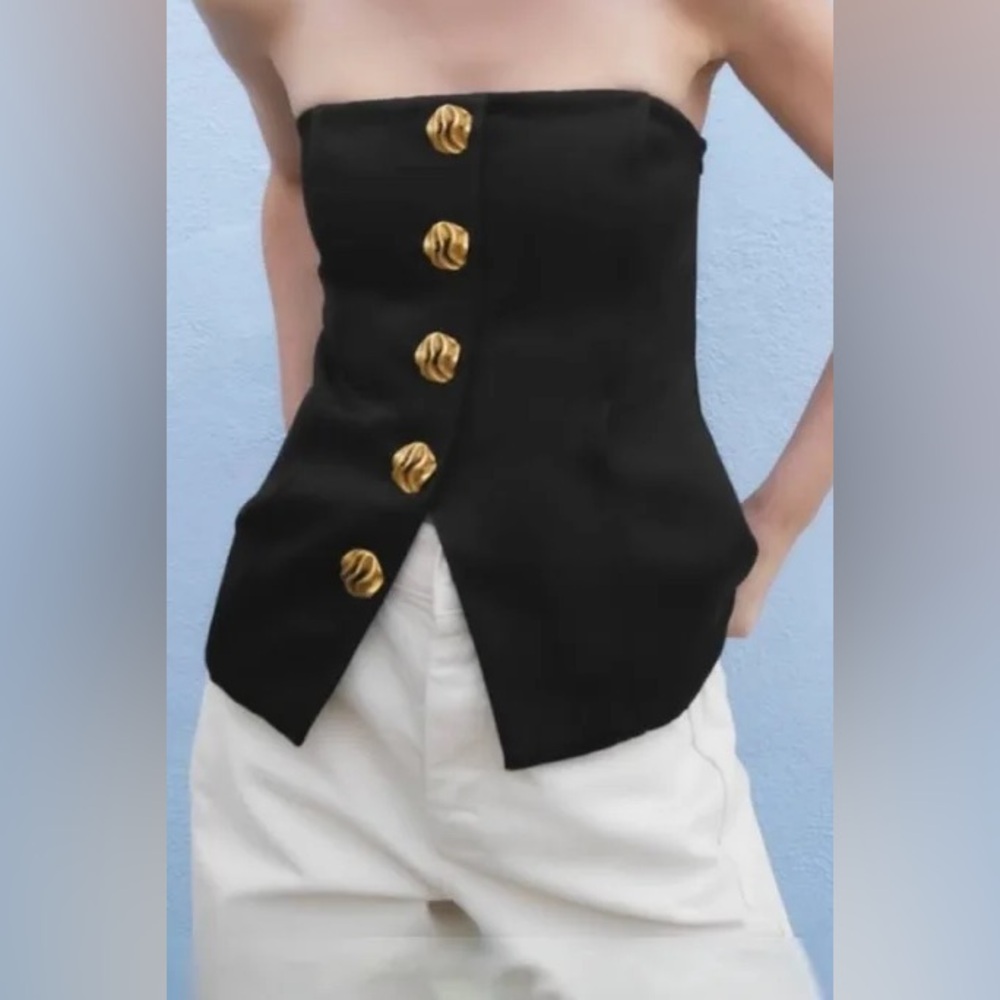 Zara Black Bustier Corset Top with Gold Buttons